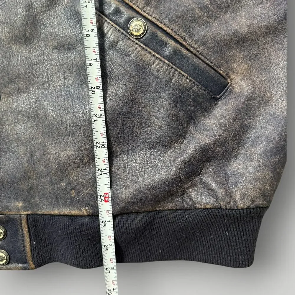 Harley Davidson Leather Jacket Mens XL Vintage Grand National Champion Big Logo - Picture 15 of 16